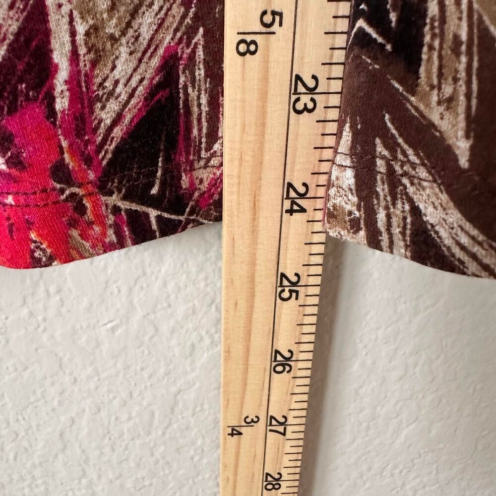 Chico's Geometric Ikat Top Size 1 US Medium M 3/4 Sleeve Pink Brown Resort Boho - Picture 5 of 6